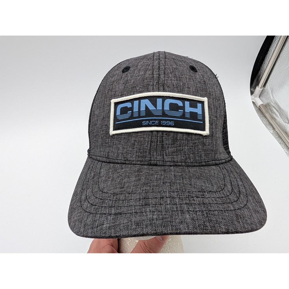 Cinch Mens Gray Heather Mesh Back Trucker Hat Snapback Adjustable Logo Patch